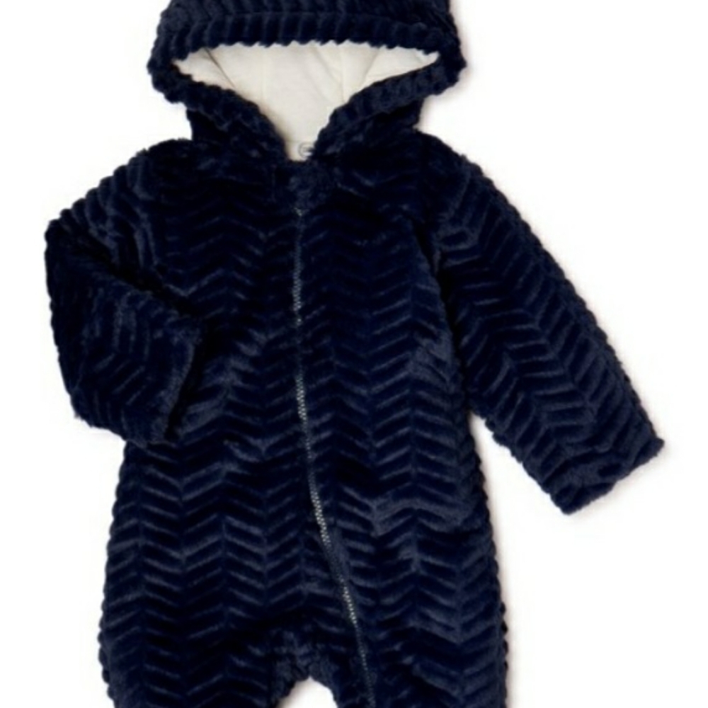 Wonder Nation Blue Minky Onesie For Baby Boys 0-3Months.